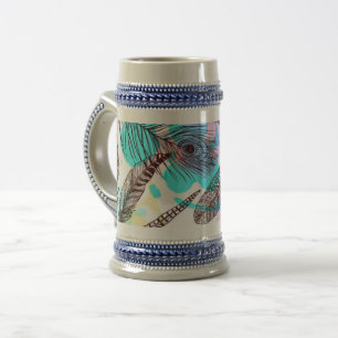 Caneca De Cerveja Penas desenhadas à mão, em forma de permuta