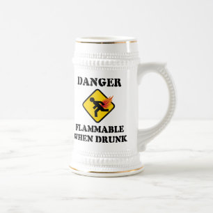 Caneca De Cerveja Perigo Inflamável Quando Bêbado - Humor de Peido E