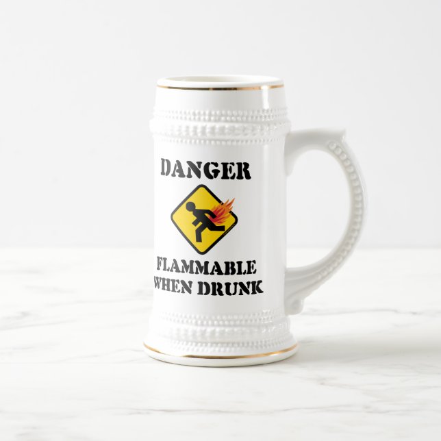 Caneca De Cerveja Perigo Inflamável Quando Bebado - Humor Engraçado (Direita)