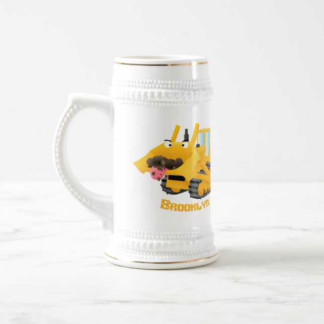 Caneca De Cerveja Personagem de desenho animado de bulldozer amarelo (Esquerda)