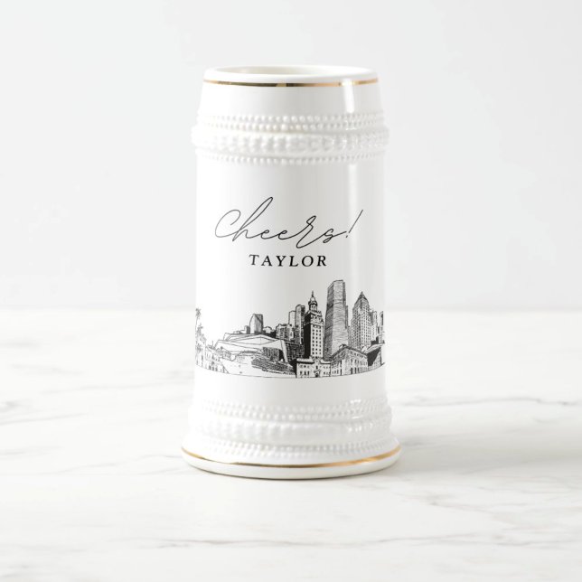 Caneca de cerveja Personalizada De Cerveja Do Skyl (Personalized Bridal Party Gift Miami Skyline Sketch Beer Stein)