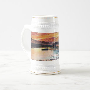 CANECA DE CERVEJA PINK MONTANHAS LAKE ALPINE SUNSET LANDSCAPE