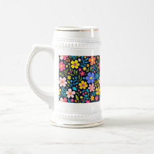 Caneca De Cerveja Pintura Digital Floral Padrão de Flores