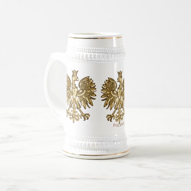 Caneca De Cerveja Polônia (Brasão de Armas) Crista Dourada (Frente Esquerda)