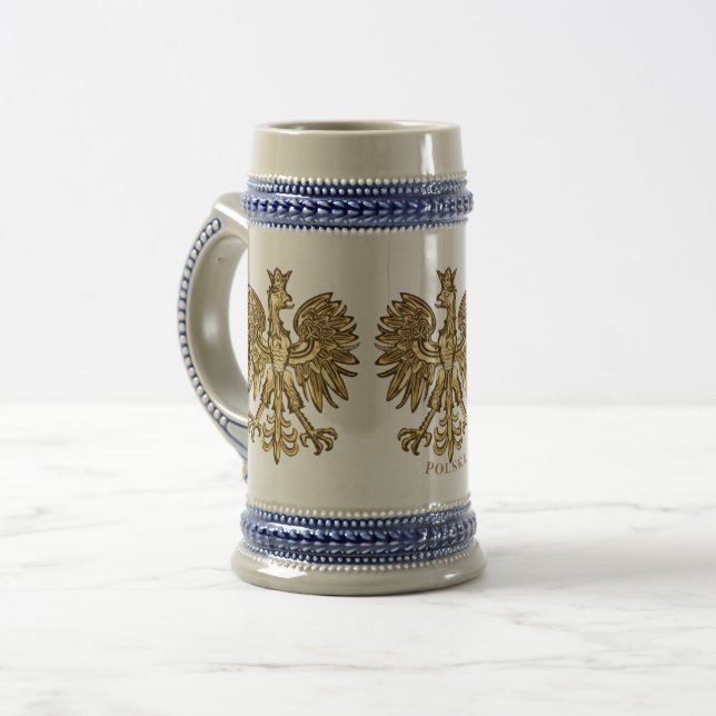 Caneca De Cerveja Polônia (Brasão de Armas) Crista Dourada (Frente Esquerda)
