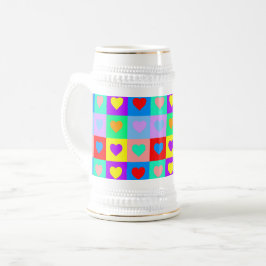 Caneca De Cerveja Pop de Arte Romântica Coração Colorida