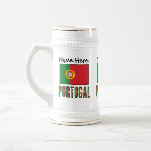 Caneca De Cerveja Portugal e a bandeira portuguesa com o seu nome
