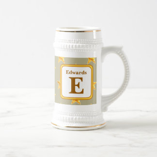 Caneca De Cerveja Presente de Monograma Inicial E Estrela Dourada Fa