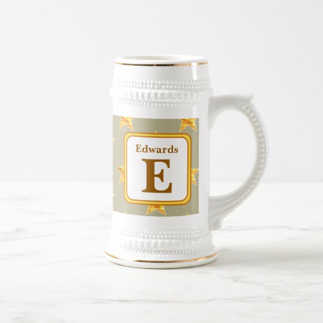 Caneca De Cerveja Presente de Monograma Inicial E Estrela Dourada Fa (Direita)