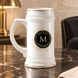 Caneca De Cerveja Presente Personalizado Floral Monograma Ouro Preto