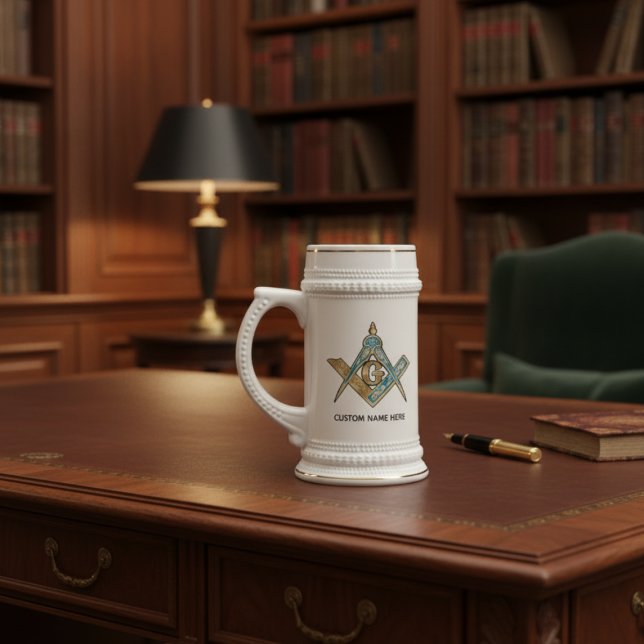 Caneca De Cerveja Presentes de Freemason Exclusivos | Dourado Compas (Unique Freemason Gifts | Gold Masonic Compass Beer Stein)