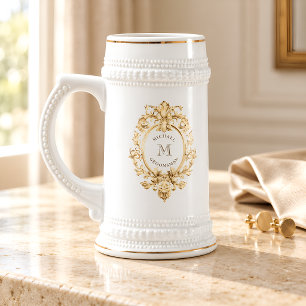 Caneca De Cerveja Presentes para Padrinhos com Monograma Barroco Dou