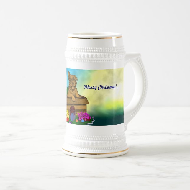 Caneca De Cerveja Puppy em uma caixa, Merry Xmas (Frente Esquerda)