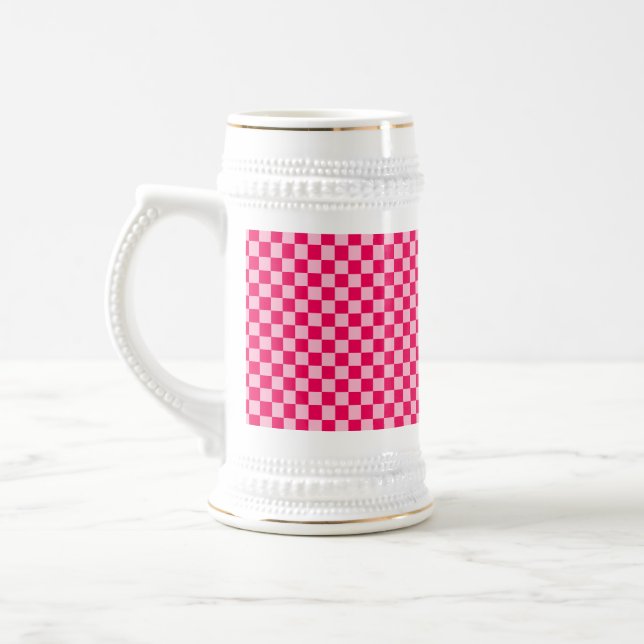 Caneca De Cerveja Quadro de Verificação Clássico de Combinação Rosa  (Esquerda)