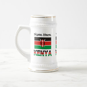 Caneca De Cerveja Quênia e Bandeira do Quênia com o Seu Nome