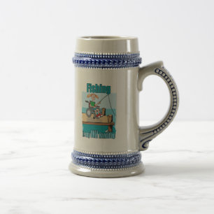 Caneca De Cerveja Rapariga na pesca de cadeira de rodas