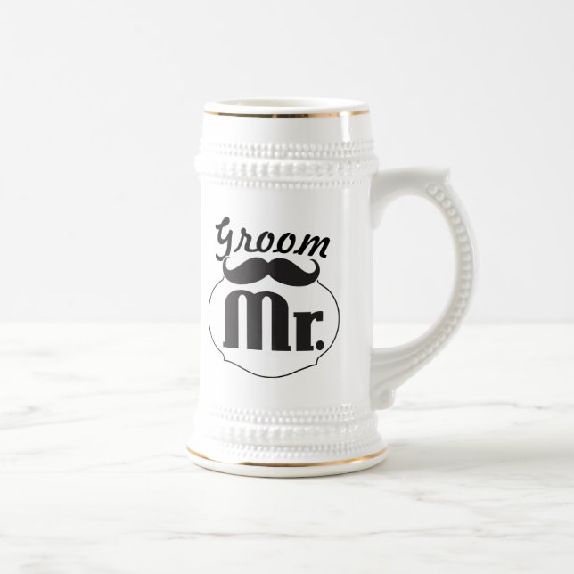 Caneca De Cerveja Retro Funny Mr Mustache Groom (Direita)