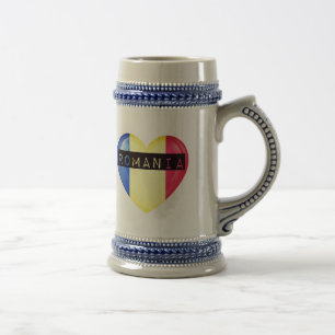 Caneca De Cerveja Romênia Flag Heart