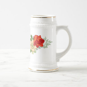 Caneca De Cerveja Rosa Vermelha e Margaridas