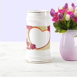Caneca De Cerveja Rosas e quadro cardíaco adicione sua foto
