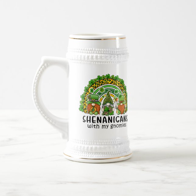 Caneca De Cerveja Rua De Shamrock Verde Patrick Com Meus Gnomos (Esquerda)
