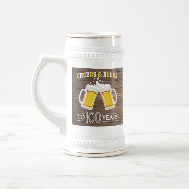 Caneca De Cerveja Rustic Cheers and Beers to 100 Year (Esquerda)