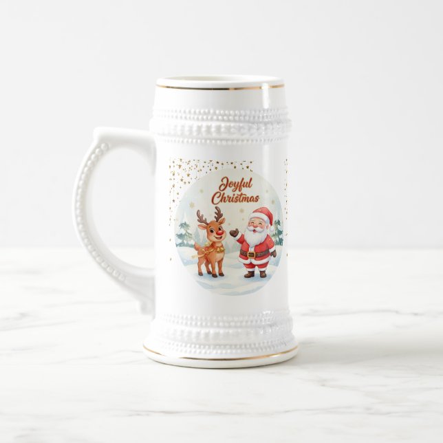 Caneca De Cerveja Santa and Reindeer Joy Mug – Cute Holiday Cup  (Esquerda)
