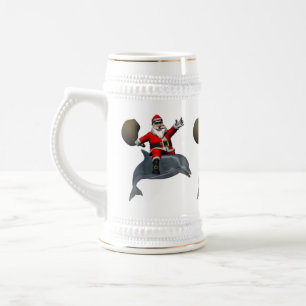 Caneca De Cerveja Santa Claus Andando Em Golfinho