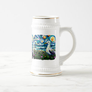 Caneca De Cerveja Seagull Van Gogh Style Beach Sky Blue Teal
