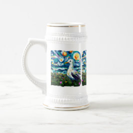 Caneca De Cerveja Seagull Van Gogh Style Beach Sky Blue Teal