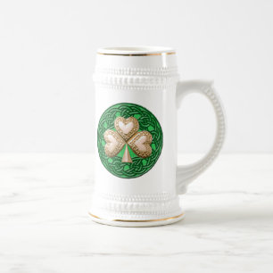 Caneca De Cerveja Shamrock Dourado No Celtic Knop Mug