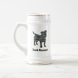 Caneca De Cerveja Silhueta de Cão Jack Russell em Grade Amarela e Pr