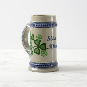 Caneca De Cerveja Slainte Mhath/Cheers/bênção shamrock/trevo 19a