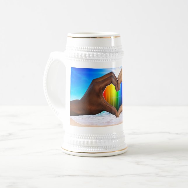Caneca De Cerveja SlipperyJoe gradiente de arco-íris vibrante coraçã (Frente Esquerda)