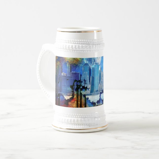 Caneca De Cerveja SlipperyJoe NYC grafite lua cercada por nuvens dra (Frente Esquerda)