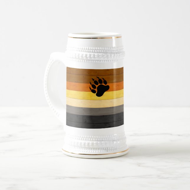 Caneca De Cerveja SlipperyJoe's Bear Pride sinaliza textura de madei (Frente Esquerda)
