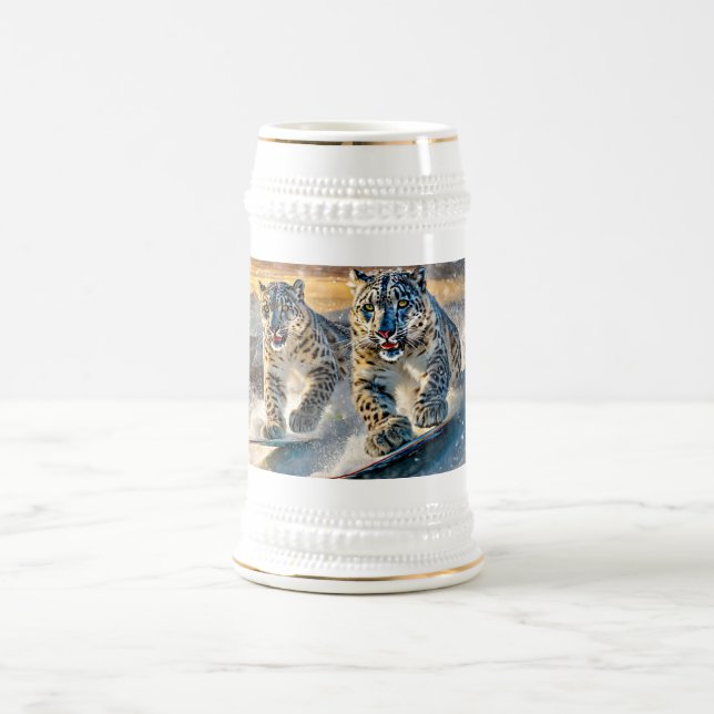 Caneca De Cerveja Snow Leopards Shredding Design por Rich AMeN Gill (Centro)