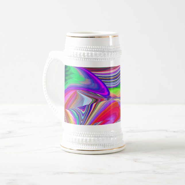 Caneca De Cerveja Summerrainbow, Abstrato 3D Rainbowart (Frente Esquerda)
