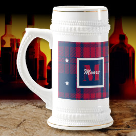 Caneca De Cerveja Tartan - Patriótico - Estrelas Brancas Azuis Verme