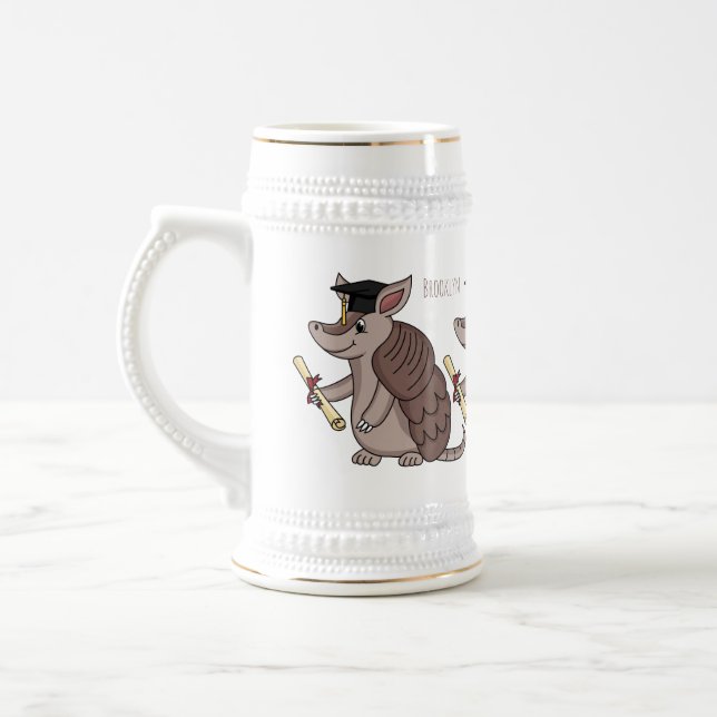 Caneca De Cerveja Tatu bonito com desenho de boné de formatura (Esquerda)