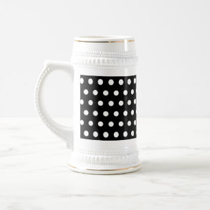 Caneca De Cerveja Teste padrão de bolinhas preto e branco. Manchado