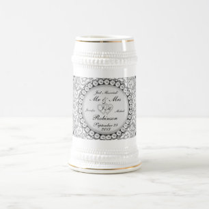 Caneca De Cerveja Teste padrão do casamento do monograma de dois