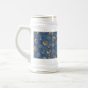 Caneca De Cerveja teste padrão náutico azul