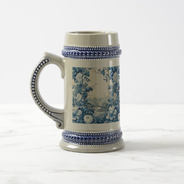 Caneca De Cerveja Toile floral francesa azul  (Esquerda)