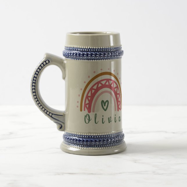 Caneca De Cerveja Trendy Boho Rainbow com um Nome Personalizado (Esquerda)