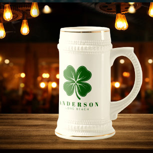 Caneca De Cerveja Trevo de Quatro Folhas Verde Irlandês Sortudo com
