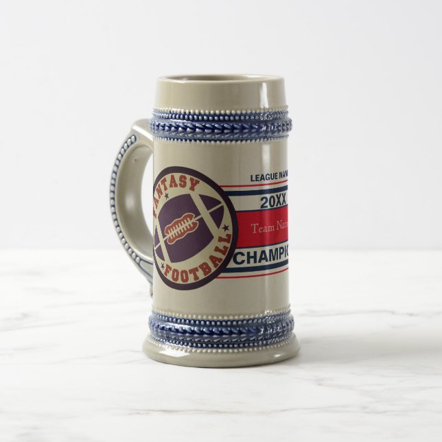 Caneca De Cerveja Troféu Fantasy Football Champion (Vermelho e Azul) (Frente Esquerda)