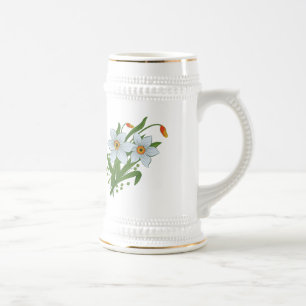 Caneca De Cerveja Tulipas e Flores de Daffodils