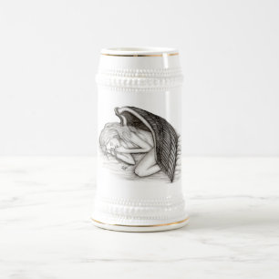 Caneca De Cerveja Um anjo adormecido, Design preto e branco