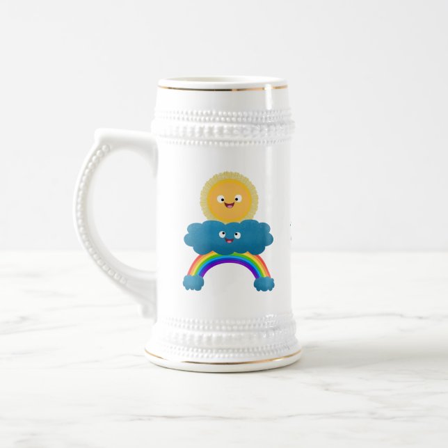 Caneca De Cerveja Um desenho animado da nuvem-arco-íris, uma nuvem d (Esquerda)